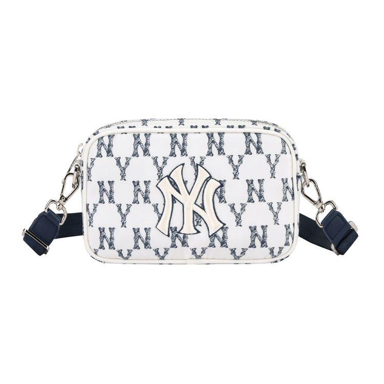 MLB Monogram Series Vintage Floral Print Crayon NY Yankees Nylon Camera Bag Waist Bag Crossbody Shoulder Bag Unisex bags Blue White 32BGDR111-50N Blue White