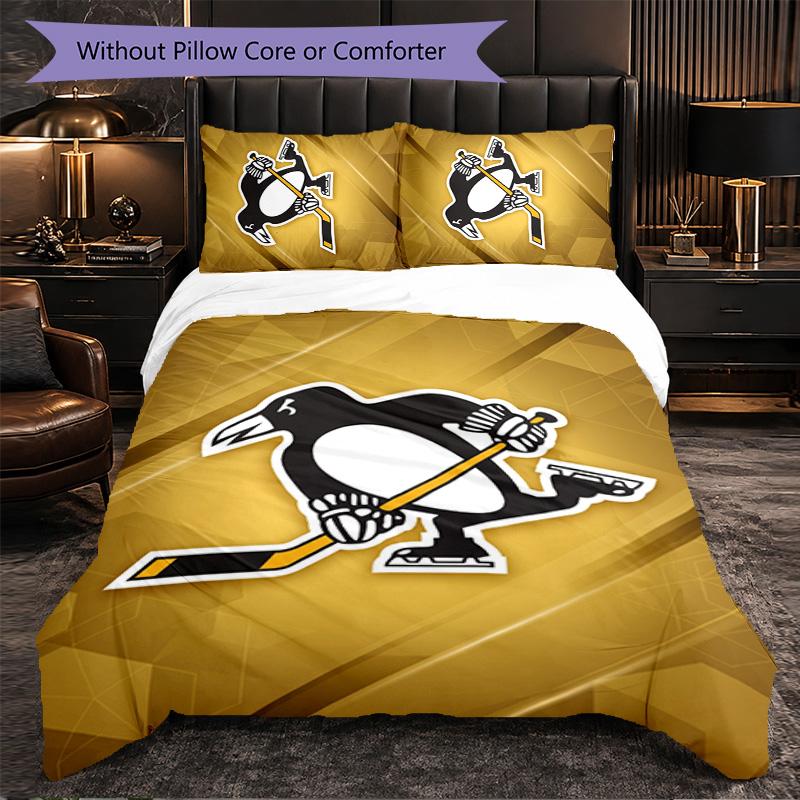 Pittsburgh Penguins Pattern Microfiber 3Pcs Bedding Set Decor Duvet Cover Set For Bedroom Home Use