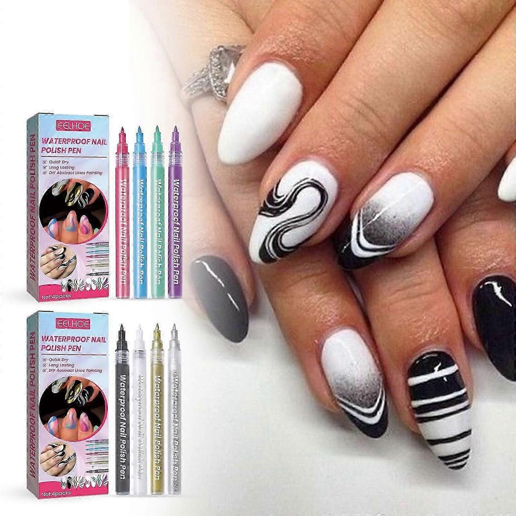 Waterproof Nail Art Pen Set - 4 Vibrant Colors for Easy, Smudge-Proof, Quick-Drying, and Stylish Nail Designs Perfect for Beginners & Professionals