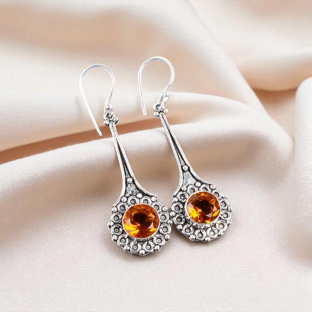 Citrine Gemstone 925 Sterling Silver Jewelry Handmade Drop/Dangle Earrings 2.52" EE-77-4