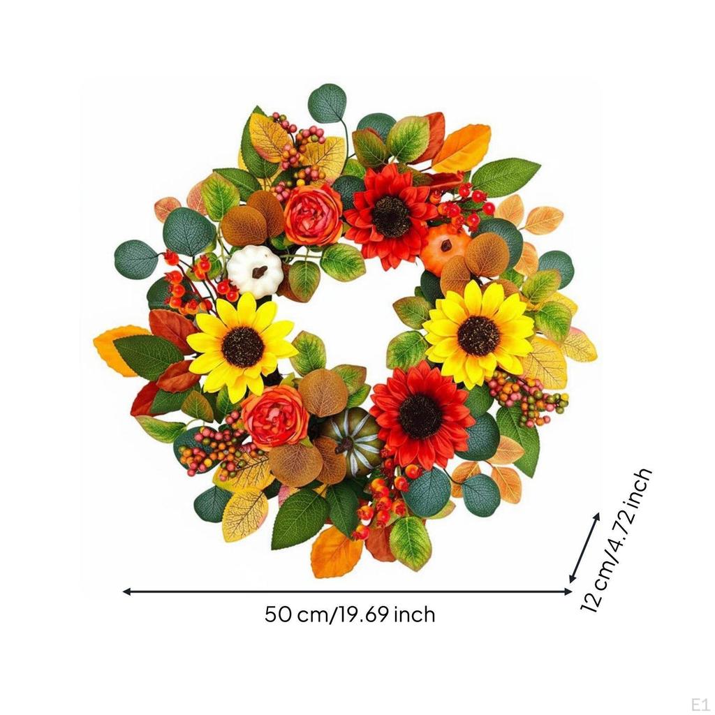 Thanksgiving Wreath No Wilting Harvest Pumpkin Decoration Wall Hanging for Door, Porch