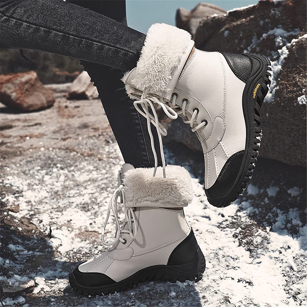 COOJOY Snow Boots with Boa Thick and Size 41 Women's High-Top Lining, Sole, Beige,