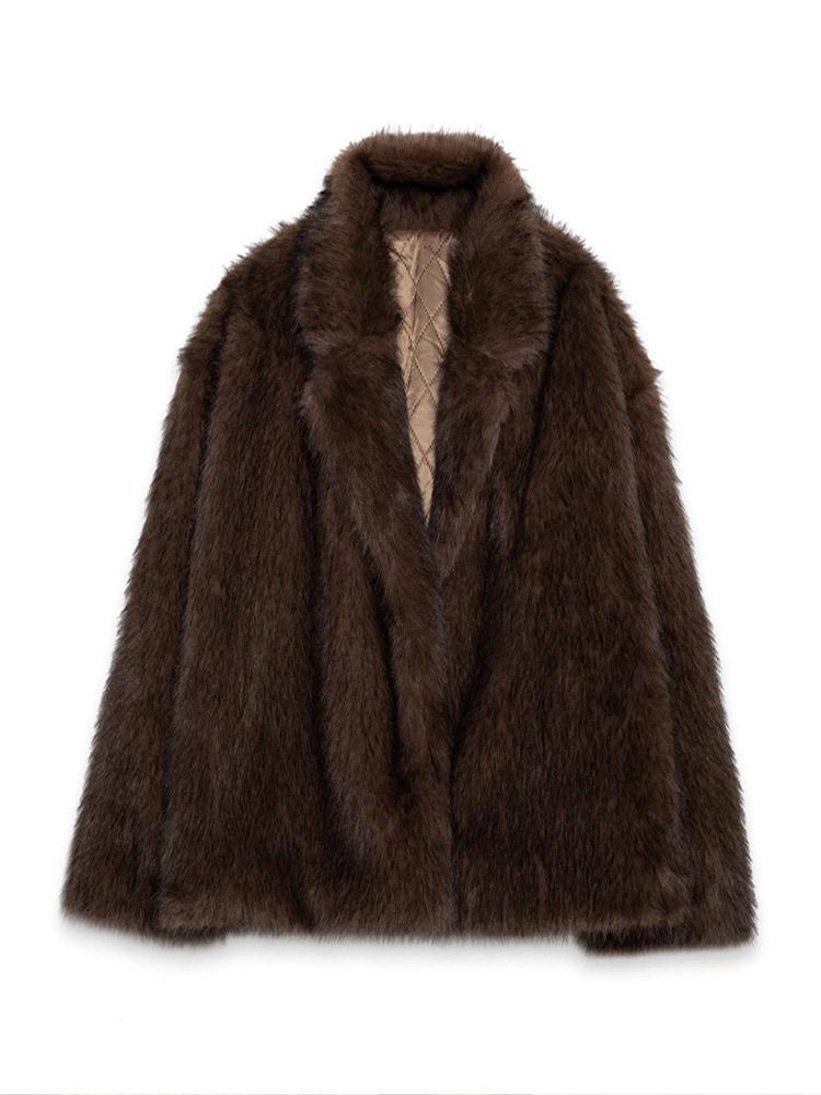 Solid Color Plush Lapel Faux Fur Coat - Comfortable, Warm Autumn/Winter Fashion