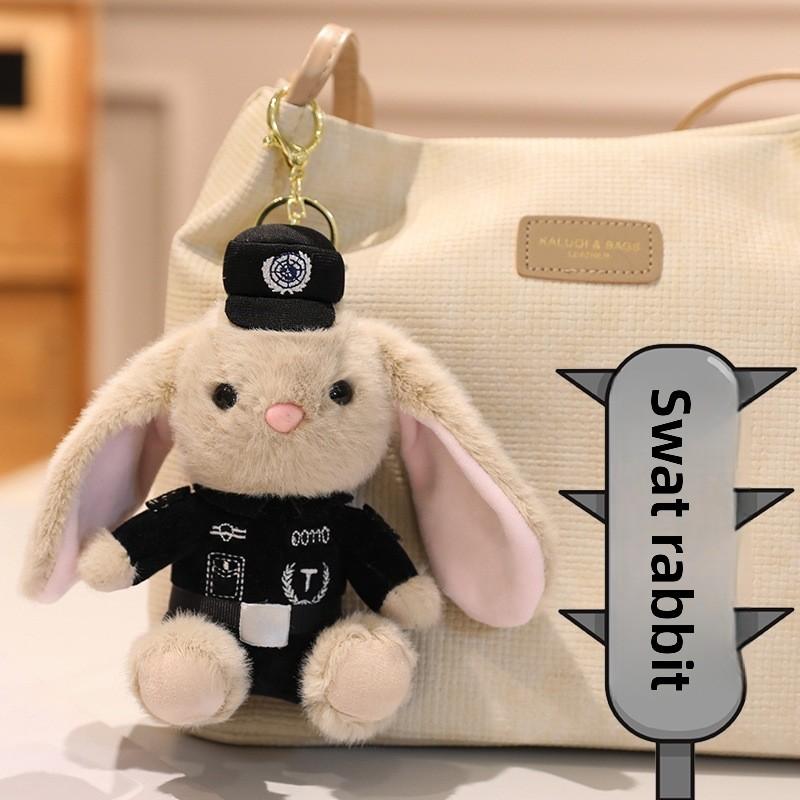 Plush Police Rabbit Keychain With Pp Cotton Filling For Kids And Collectors