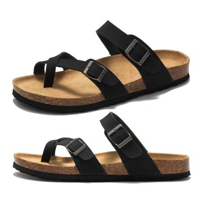 Dámské ploché korkové sandály, letní sandály s páskem přes prst a kříženými ramínky, vintage styl a ležérní sandály s nastavitelnou přezkou na ramínku