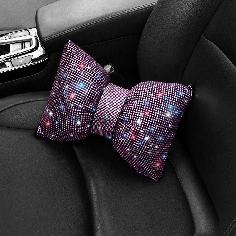 1Pcs Diamond  Bowknot Car Neck Pillow  Auto Headrest Seat Support Waist Pillows Car Accessories For Women