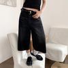 RogueWave Y2k Retro Women Low Rise Jorts Brushed Black Wash Cropped Baggy Jeans Wide Leg Frayed Denim Short Pants Acubi Fashion
