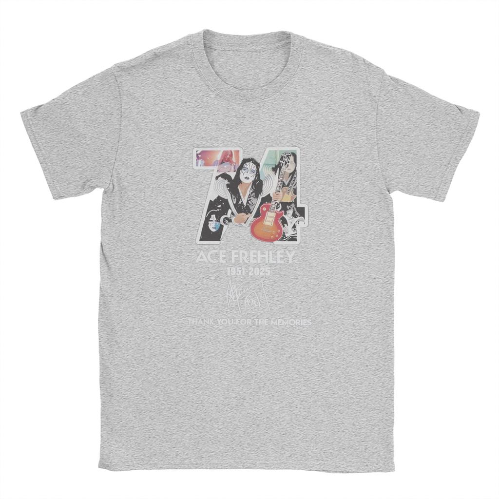 Men Ace Frehley Spaceman Kiss Band  T Shirt  Pure Cotton Tops Vintage Short Sleeve Crewneck Tee Shirt Birthday Gift T-Shirt