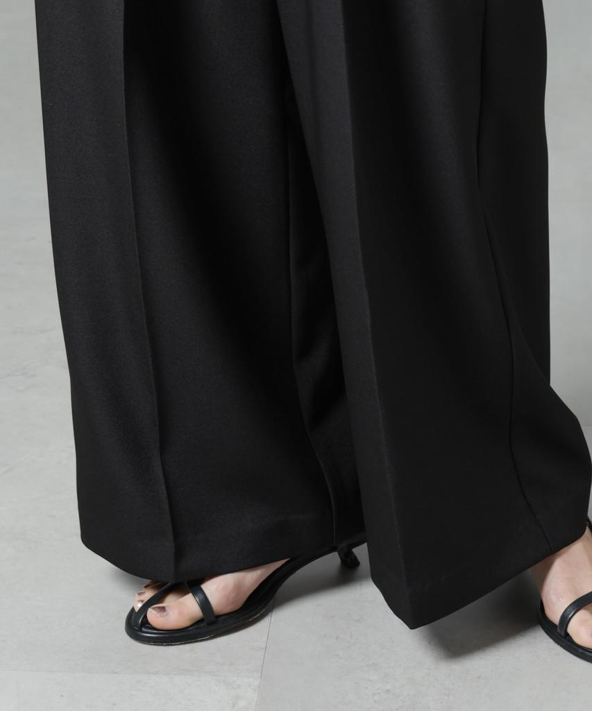 Nano Universe Size F Women's High-Waisted 2-Tuck Wide-Leg Pants, Black, 010, 673-5127305