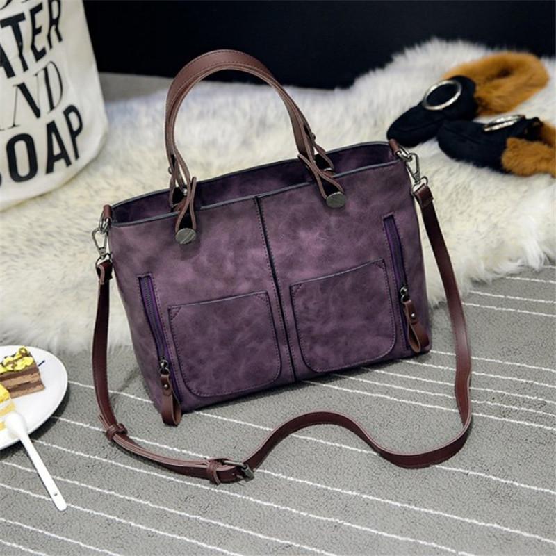 Europe America Retro Leather Handbag Shoulder Bag, Two Pocket Zipper Tote Bag, Classic Crossbody Bags for Women Work Business