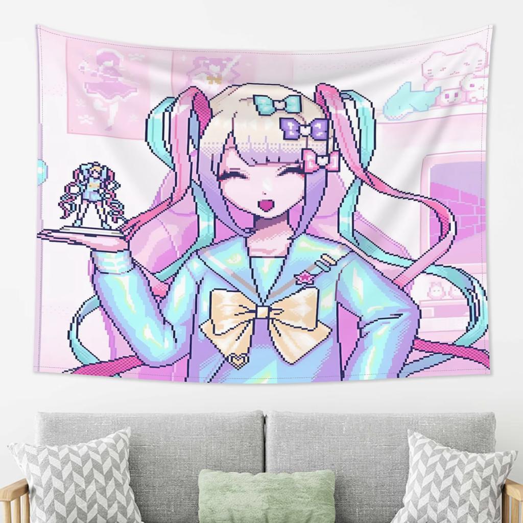 Needy Streamer Overload Pixel Art Wall Tapestry  KAngel Character Trendy Room Decor for Vtuber  Cute Internet Culture Fans