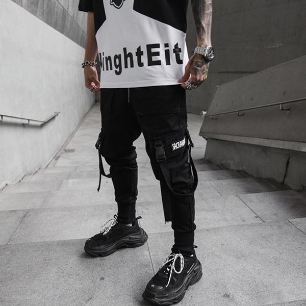 Summer Hip Hop Joggers Harem Pants Multi-pocket Ribbons Man Sweatpants Streetwear Casual Mens Pants