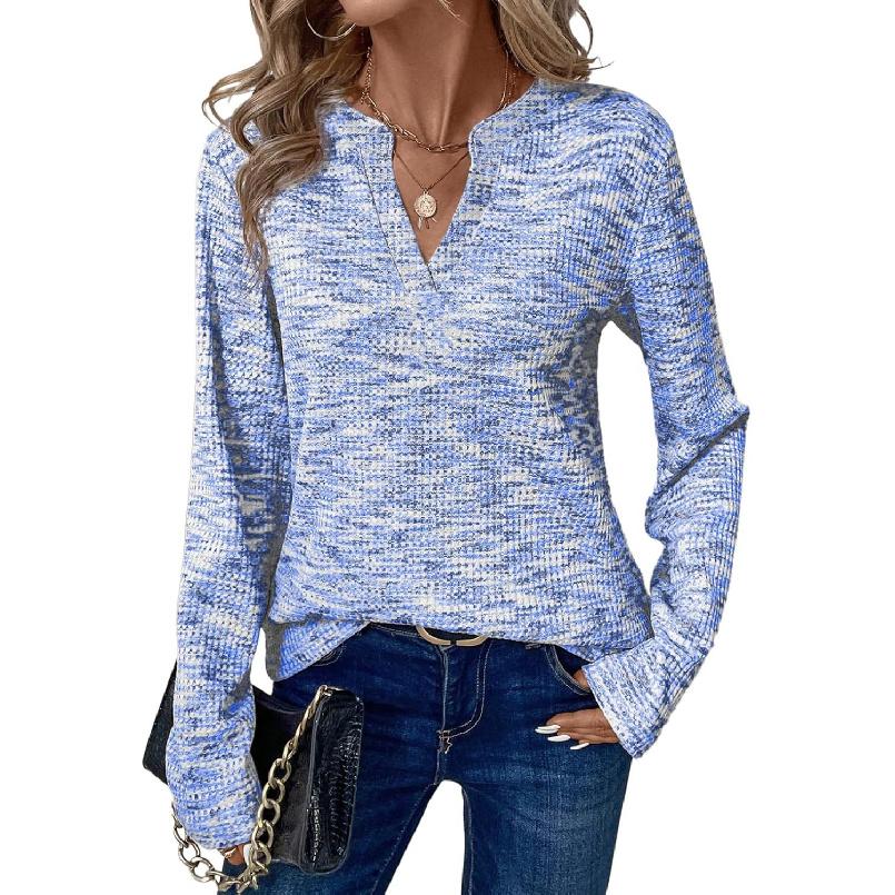 New Spring and Autumn Women's V-neck Pullover Long Sleeve T-shirt, Fashionable and Versatile Top