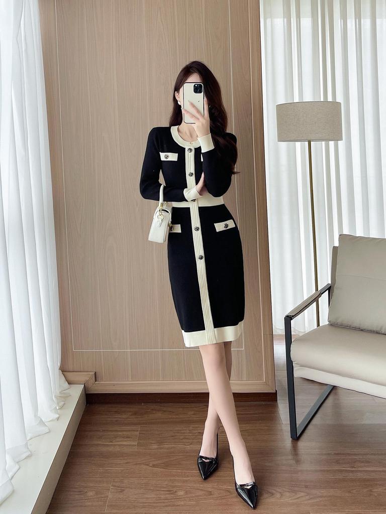 Hepburn Style Sexy Bodycon LBD: Women’s Long Sleeve Knit Sweater Dress for Autumn/Winter