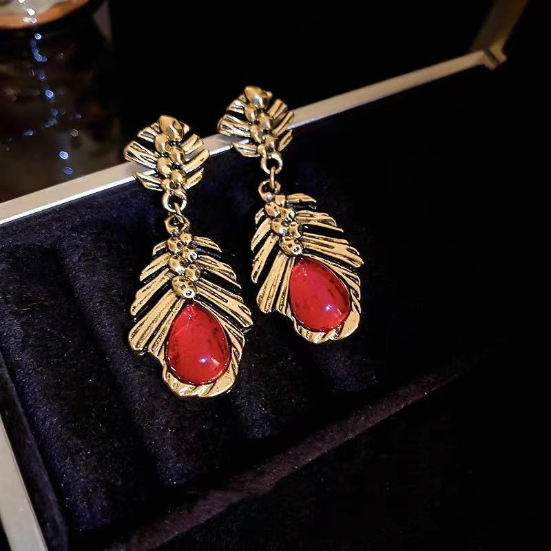 Fashion Atmospheric Red Velvet Bow Earrings Femininity Sweet Flower Long Fringed Versatile Earrings