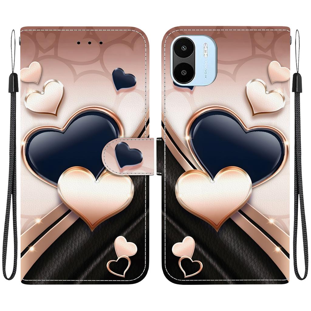 Handmade PU Leather Flip Case for Redmi A1/Redmi A2 Anti-Slip Shockproof Cover with Wrist Strap & Heart/Rose Cat Designs