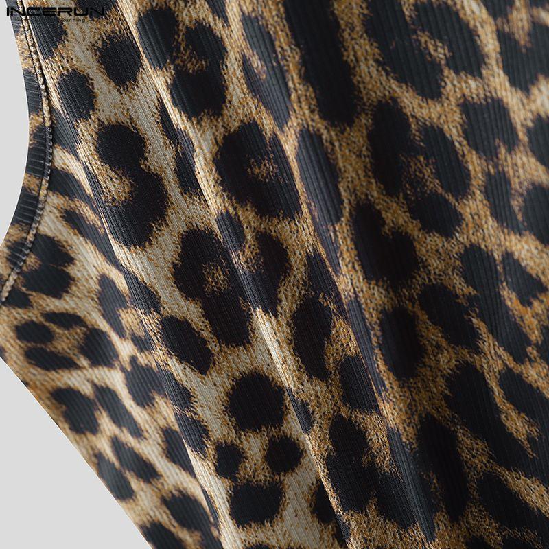 INCERUN Summer Men's Sleeveless Strap Leopard Fitted Tank Tops