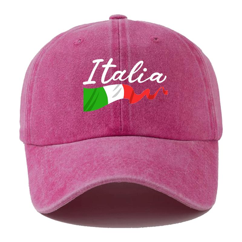 Italia Flag Script Baseball Cap Unisex Distressed Polyester Outdoor Casual Curved Brim Hat