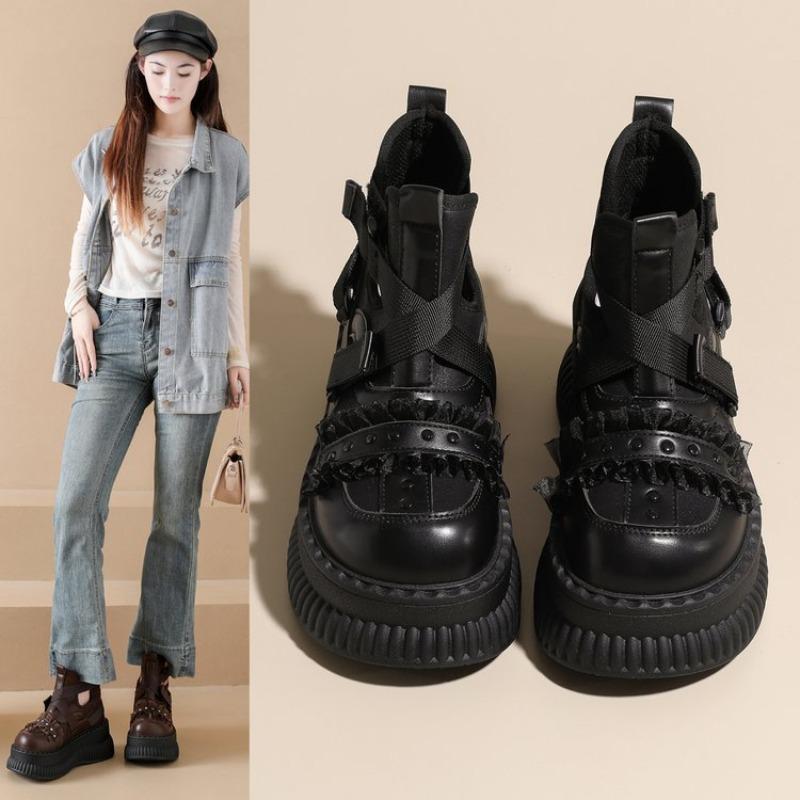 Retro Women's Summer 2026 New Cutout Breathable Booties Platform Heightened Big Toe Sandals