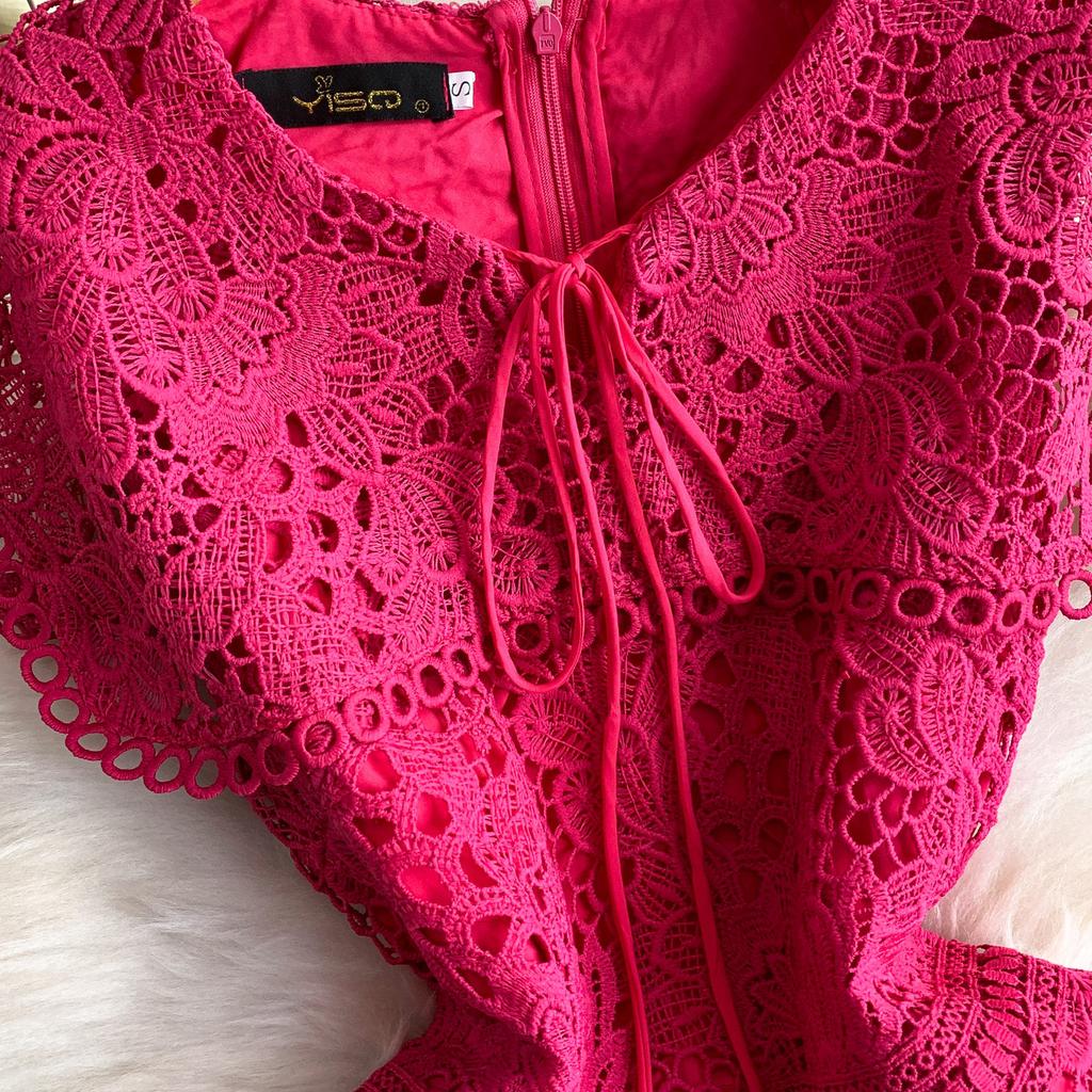 Elegant Lace Hollow Out Long Dresses Women's Holiday Short Sleeve Cape Embroidery Evening Party Summer Dress