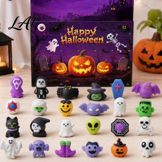 Kids Halloween Gifts Advent Calendar 24 Days Countdown Calendar with Pcs Slow Rising Mini Rice Ball Plush Squeeze Toys Scary Collectible Dolls