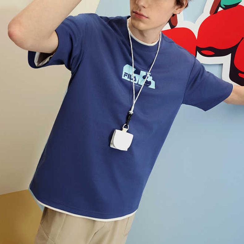 Fila Original Fashion Creative Logo Print Versatile Round Neck Short Sleeve T-Shirt Men T-Shirts Sky-Blue F51M529111F-DB