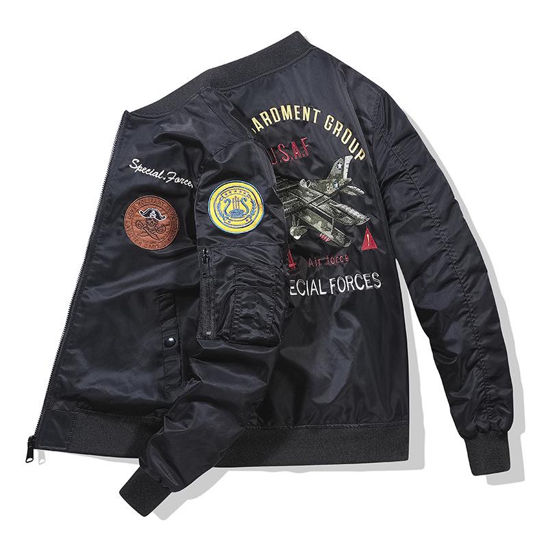 MA1 Air Force Bomber Jacket: Airplane & Tiger Embroidery, Plus Size, Workwear Outerwear