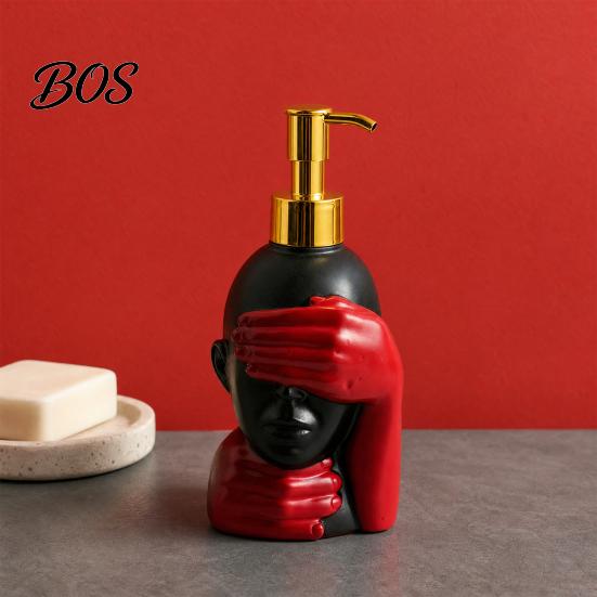 Badezimmer Seifenspender 200ml Flasche, Sanfte Schaumbildung Künstlerisches Schwarz-Rot Design Spender Große Kapazität für Dekoration