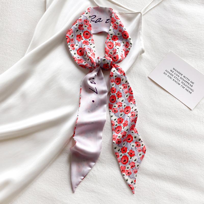 French Bow Tie Painting Silk Scarf Long Ribbon Oil Painting Headscarf Headband Hair Accessories