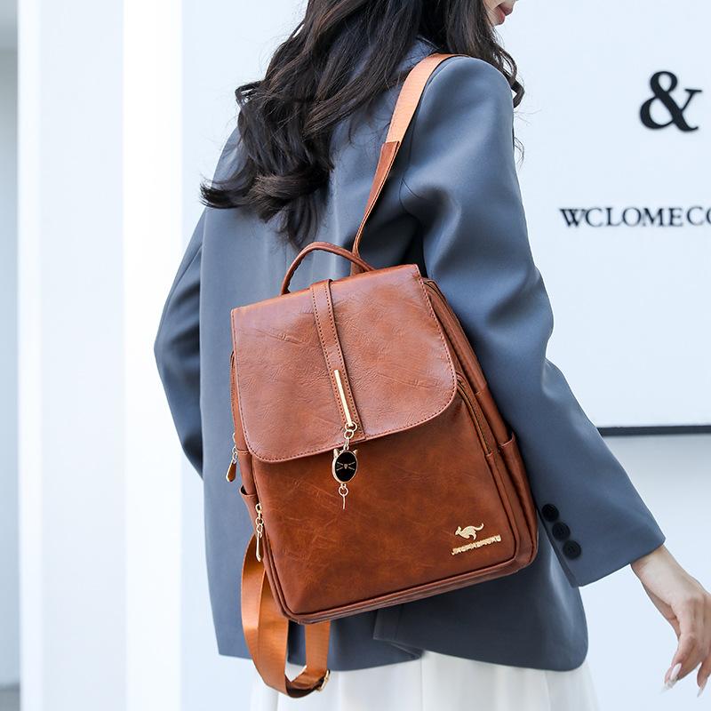 Soft Leather Backpack Women's Large Capacity Travel Backpack Student Schoolbag