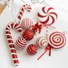 2026 Christmas New Year Party Decor Red and White Candy Lollipop Cane Christmas Ball Christmas Tree Hanging Pendant Ornament