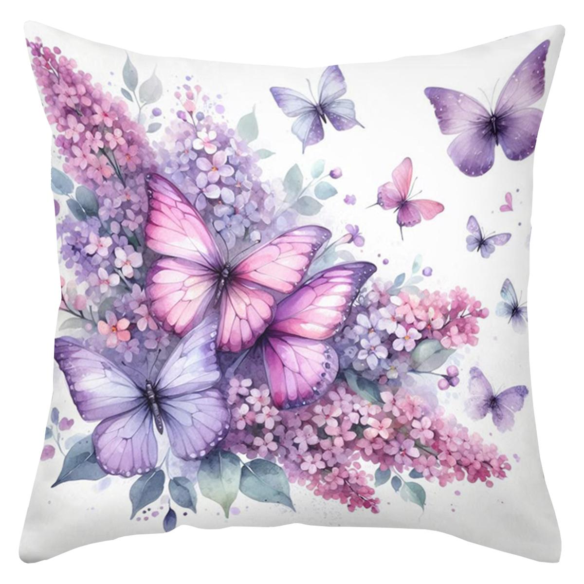 

1 pieces -2D flat printing Lilac And Butterfly Patterned Decorative Throw Pillows Polyester pillowcase, sofa cushion cov 45x45cm