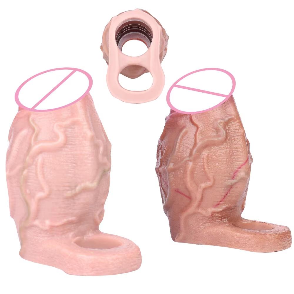 SXXY Realistischer Hohl-Dildo Mit Anti-Drop-Cockring Männlicher Penis-Verlängerungshülse Für Männer Verzögerte Ejakulation Paare Sex-Werkzeuge
