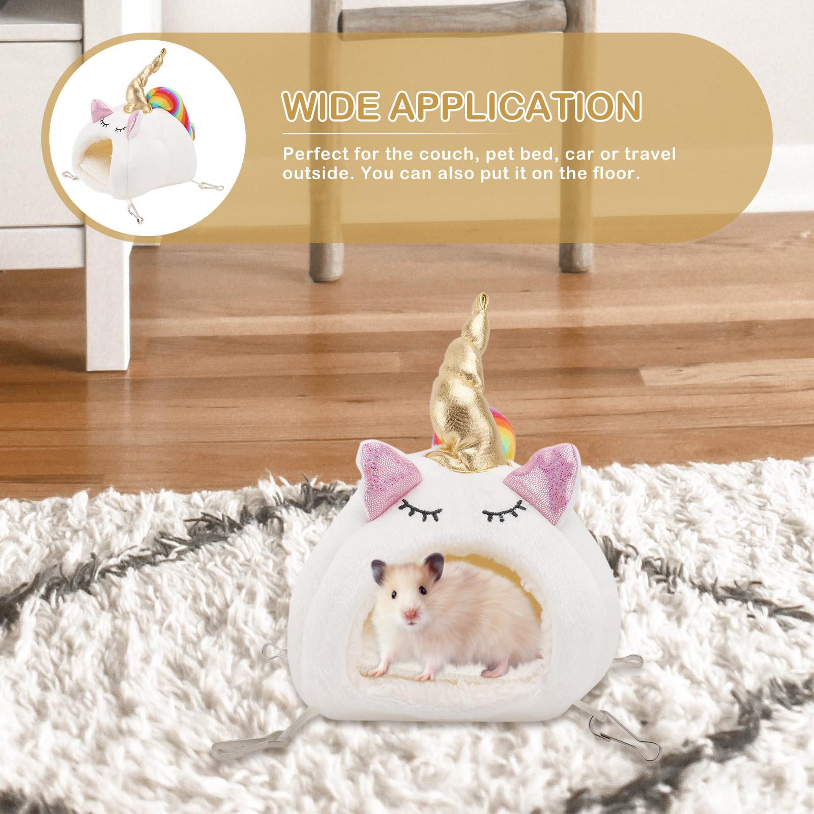 

Cozy Warm Bed for Small Animals Hamster Squirrel Mice Cute Unicorn Shape Nest Soft Sleeping House for Indoor Outdoor Use S S