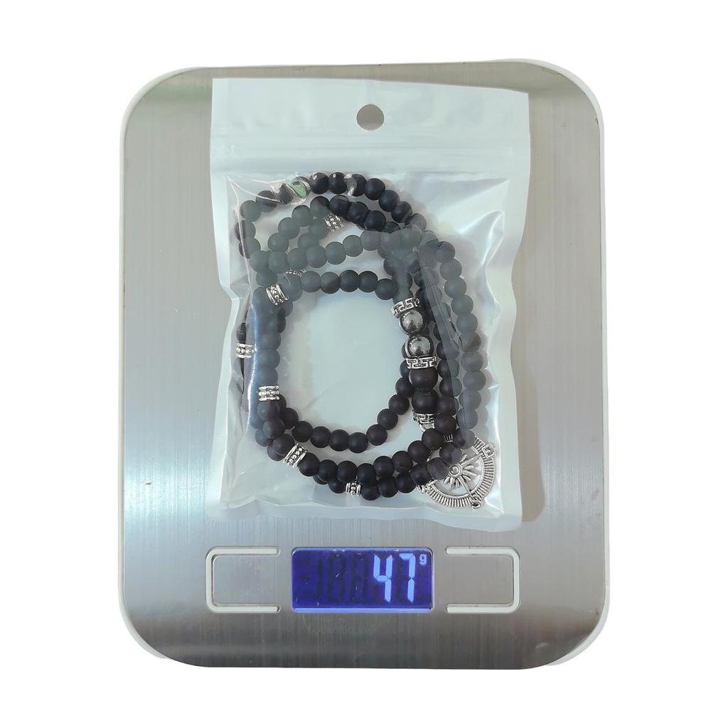 Matte Black Agate Alloy Compass Pendant Necklace - Simple Classic Yoga Design