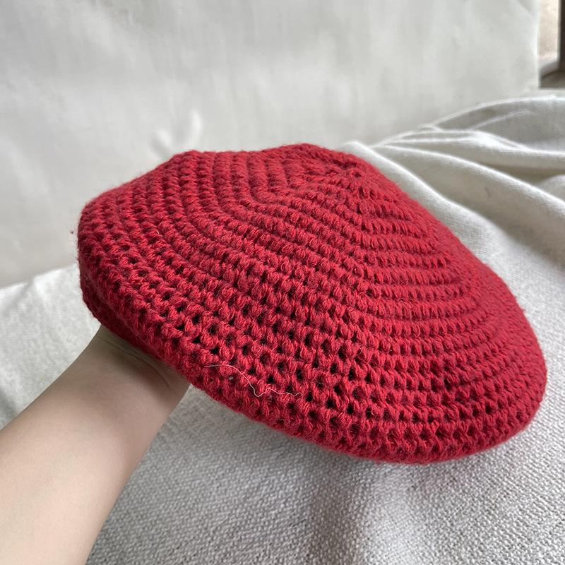 Cute Red Beret Hat for Women In Winter Korean Style Sweet Literary Retro Painter Hat Versatile Big Head Circumference Showing Small Face