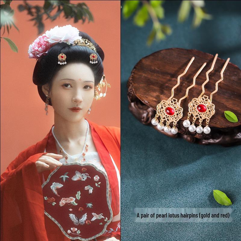 Tang Style Butterfly Flower Hanfu Hairpins - Simple Versatile U-Shaped Hair Accessories.