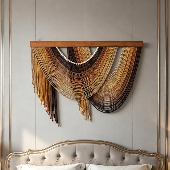 Decorazione da Parete Boho Arazzo Boemo Arte da Parete Fatta a Mano con Nappa Grande Sfondo in Corda di Cotone Intrecciata per Soggiorno Camera da Letto Asilo