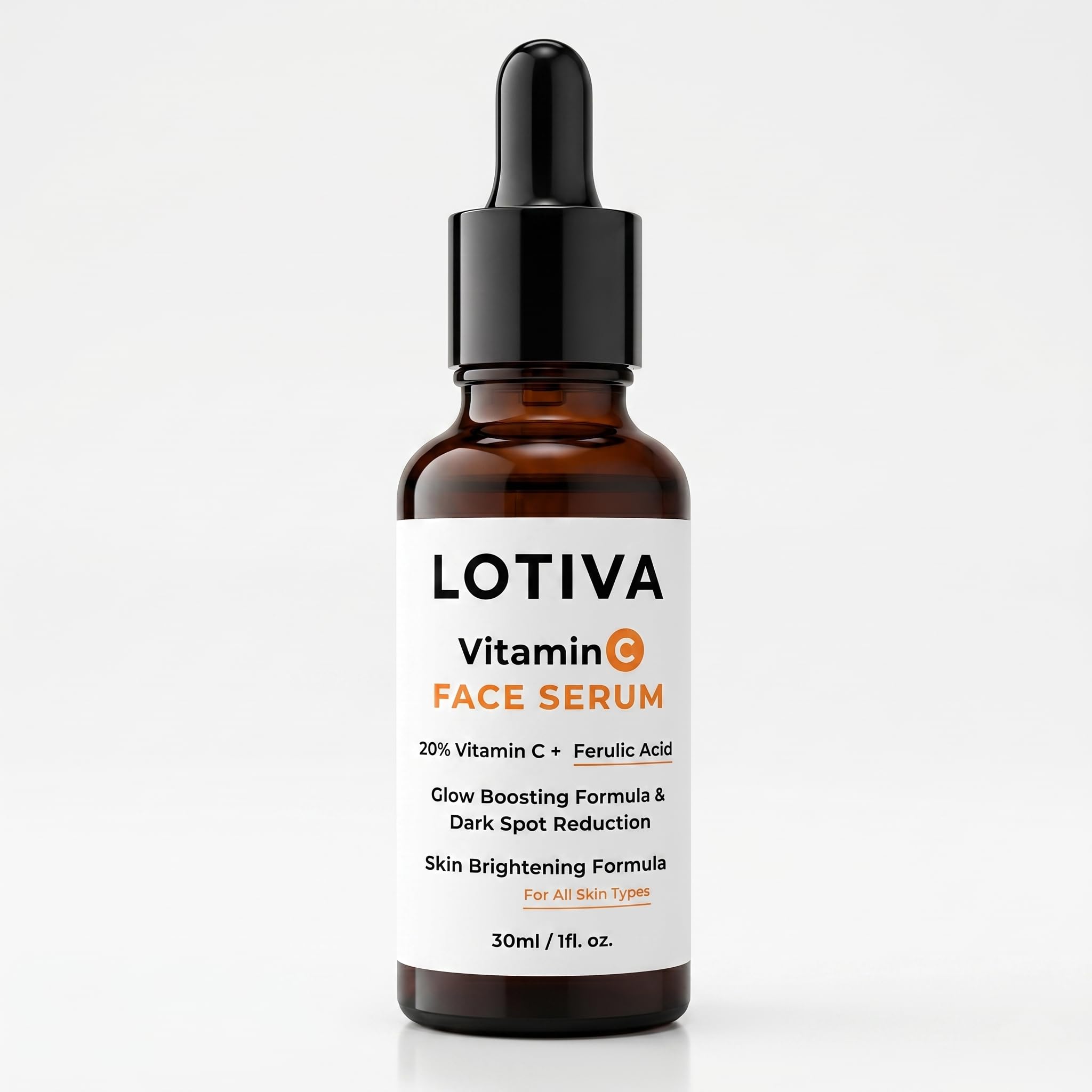 LOTIVA Vitamin C Face Serum with Ferulic Acid & Hyaluronic Acid | Brightening & Hydrating Facial Serum for Daily Skincare | Lightweight & Fast Abso