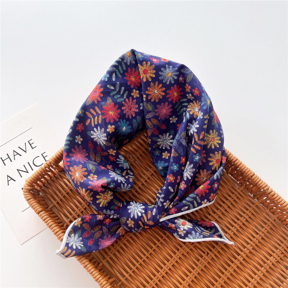 Cotton And Linen Small Square Scarf Silk Scarf Women'S Spring And Autumn New Style Artistic And Versatile Fashionable Temperament Headband Scarf