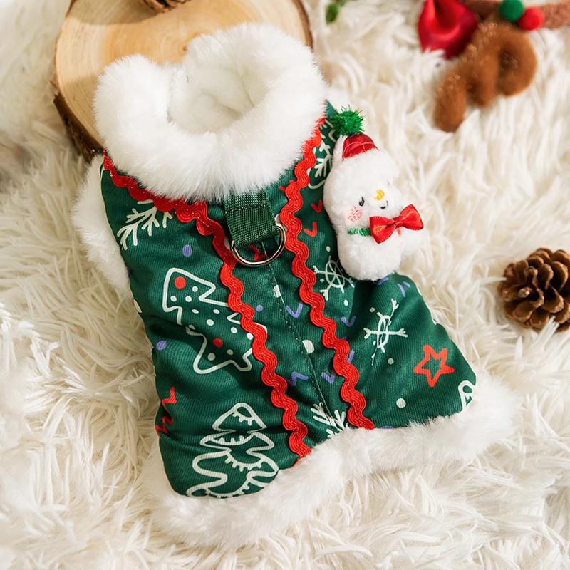 

Pet Cat Clothes Christmas Style Vest Autumn and Winter Style Fleece Warm Puppet British Shorthair Clothes with Traction Buckle XS(0.5-1.5KG)