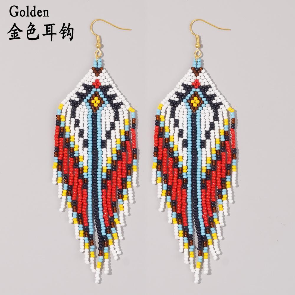Colorful tassel ethnic style earrings, vintage Bohemian women's earrings
