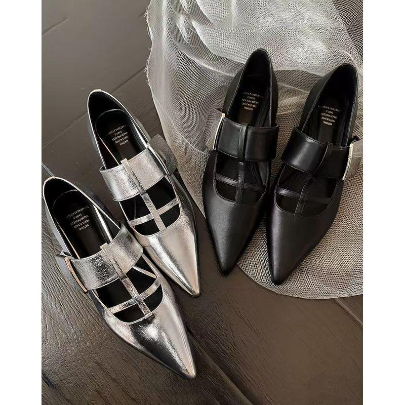 2025new Spring Autumn Women Pumps Natural Leather 22-24.5cm Cowhide+sheepskin+pigskin Pointed Toe T-strap Buckle Jane Shoes