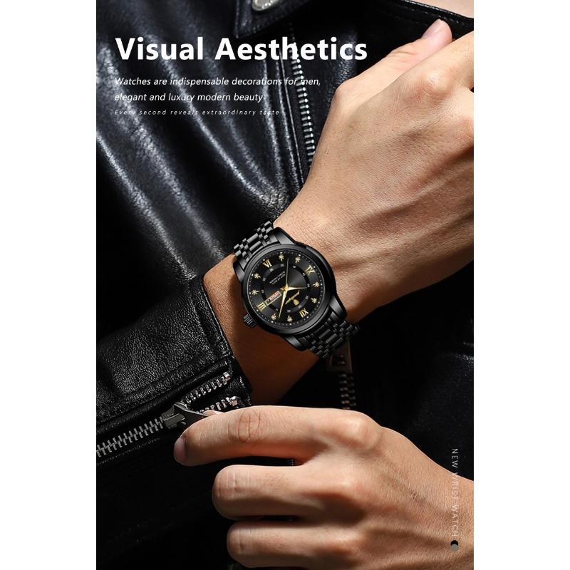 POEDAGAR Sport Casual Man Wristwatch Waterproof Stainless Steel Luminous Original Watch Date Week Quartz Watches Reloj