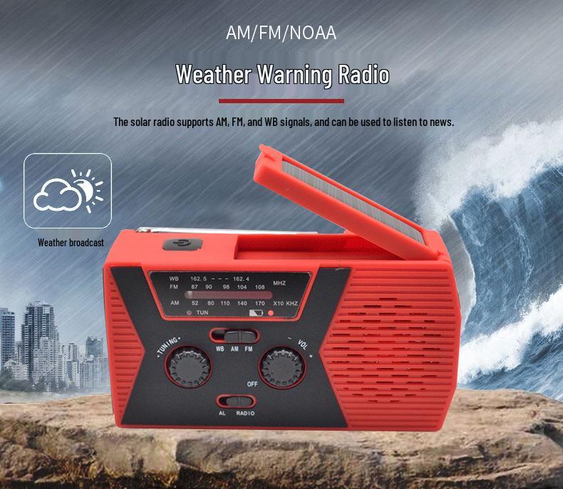 Portable Solar Hand-Crank Radio with Flashlight & Reading Light