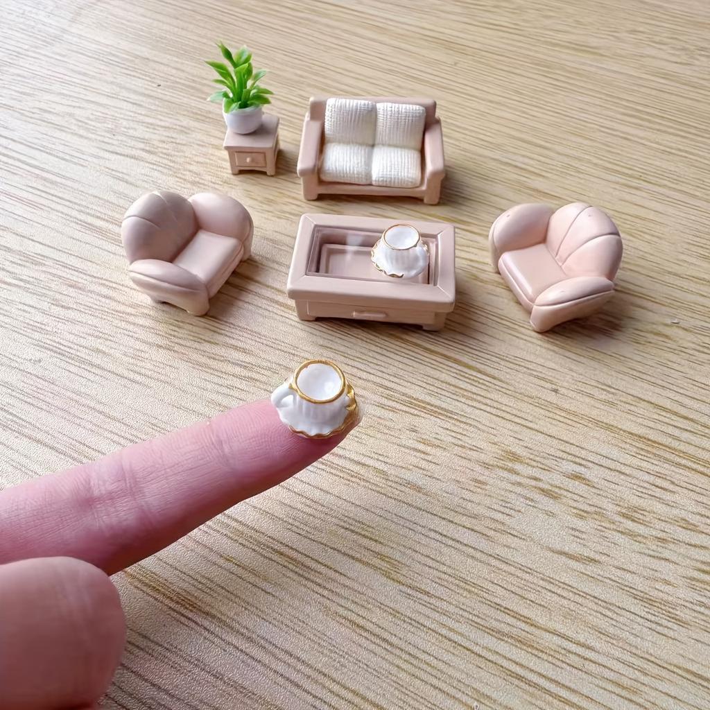Miniature Dollhouse Furniture Set Sofa Cabinets Tea Table Coffee Coffee Cup Potted Plant for Doll House Realistic Mini Ornaments