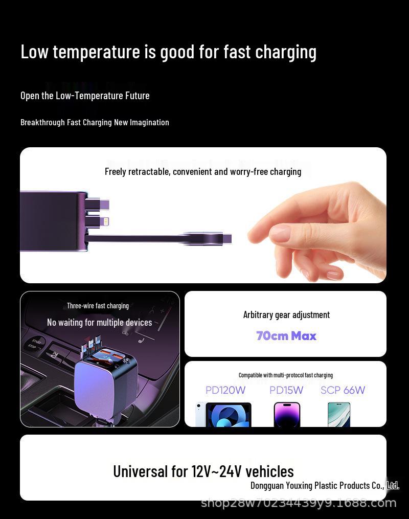 Starry Sky Roof Ambient Light Car Charger, 120W Super Fast Charging with Retractable Cable for Apple & Huawei Phones.