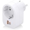 Multiprise Murale - AISENS - ASPS-1A1C06-W - 1 Prise + 1 USB-C 20W PD3.0 - 1 USB-A 20W QC3.0 - Blanc