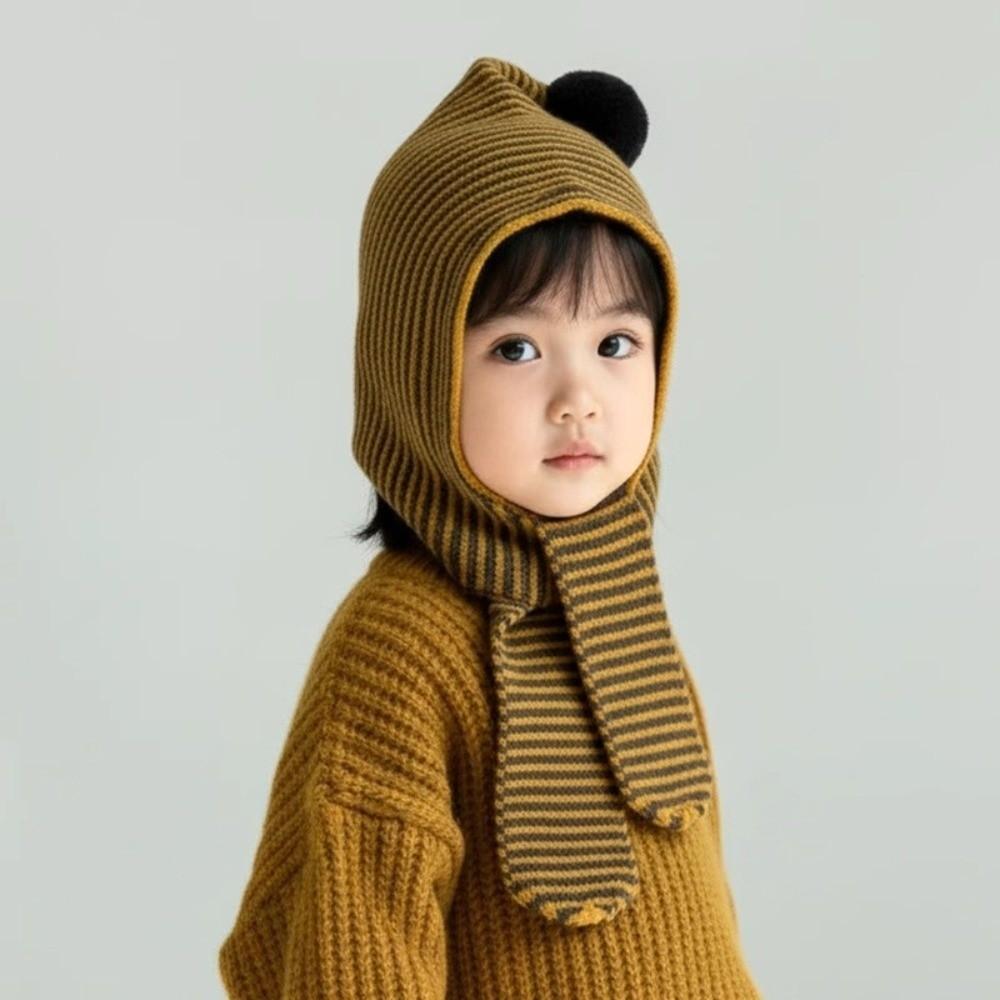 Thick Children Hooded Scarf Caps keep Warm Knitted Hood Scarf Soft Stripe Hooded Scarf Caps  Winter