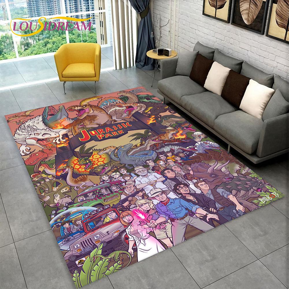 3D Cartoon Jurassic Park Dinosaur Area Rug Large,Carpet Rug for Living Room Bedroom Sofa Doormat Decor,Child Non-slip Floor Mat